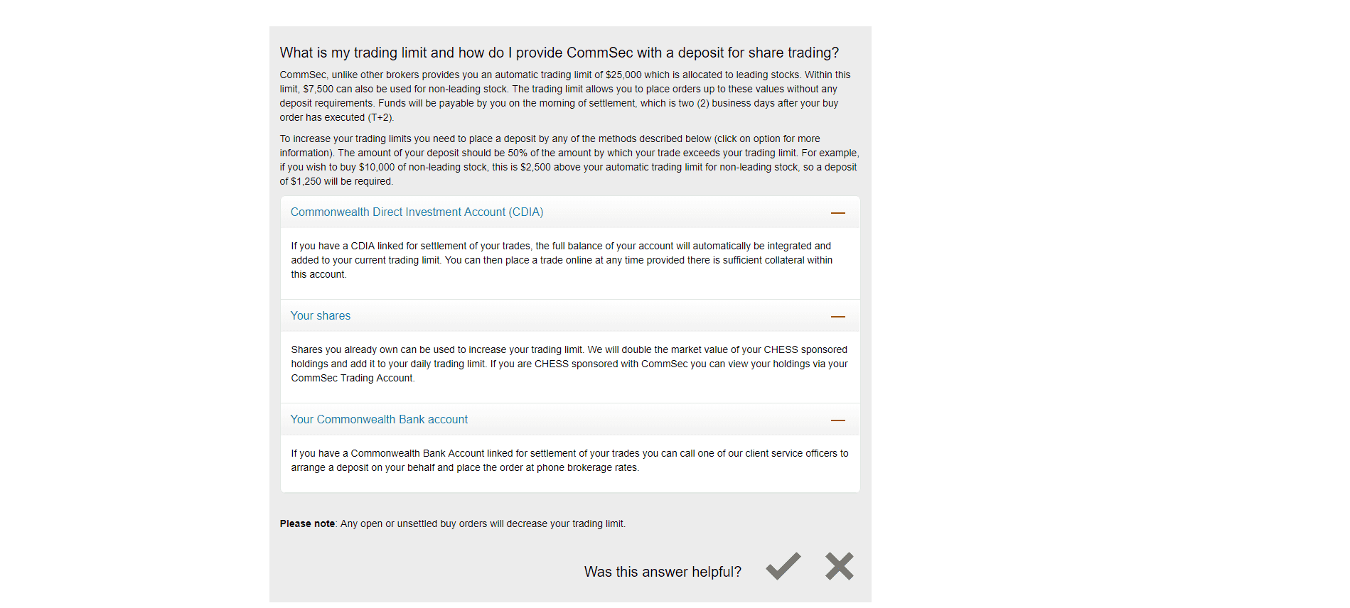 CommSec Review trading limits info